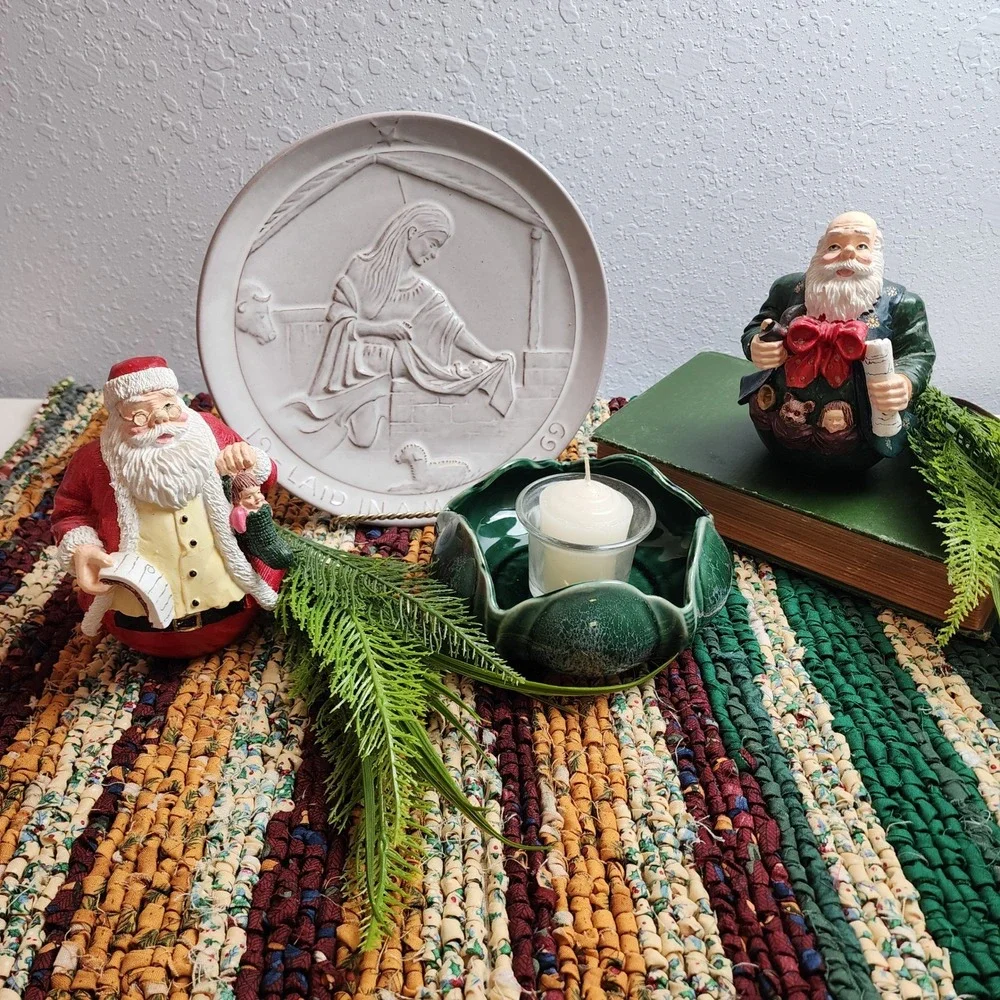 Handmade Braided Holiday Rag Rug Mat Farmhouse Country Chic Stripes 22.75